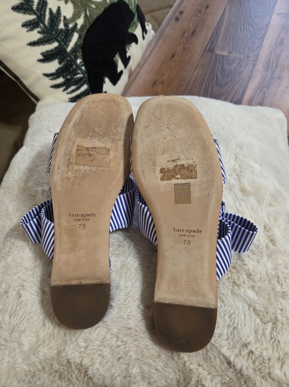 Kate Spade Striped Blue and White Triple-Strap Slide Sandals. Sz 7B - Picture 9 of 9